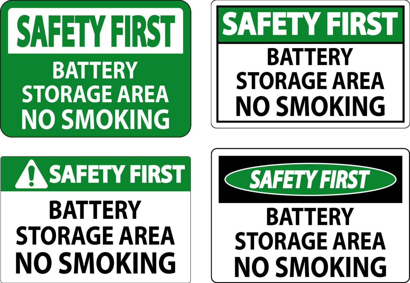 la seguridad primero firmar batería almacenamiento zona No de fumar vector