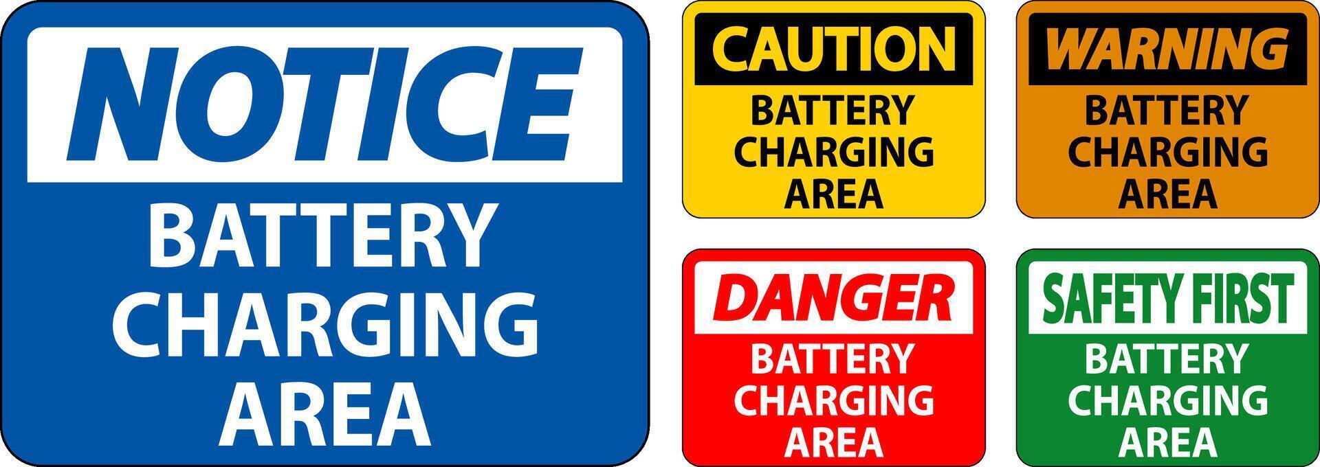 Warning Sign Battery Charging Area On White Background vector