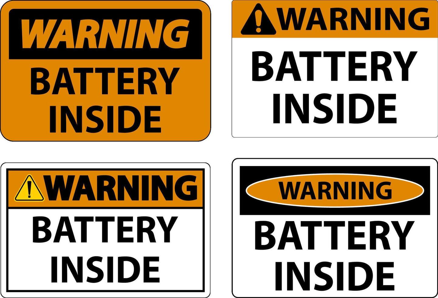 Warning Sign Battery Inside On White Background vector