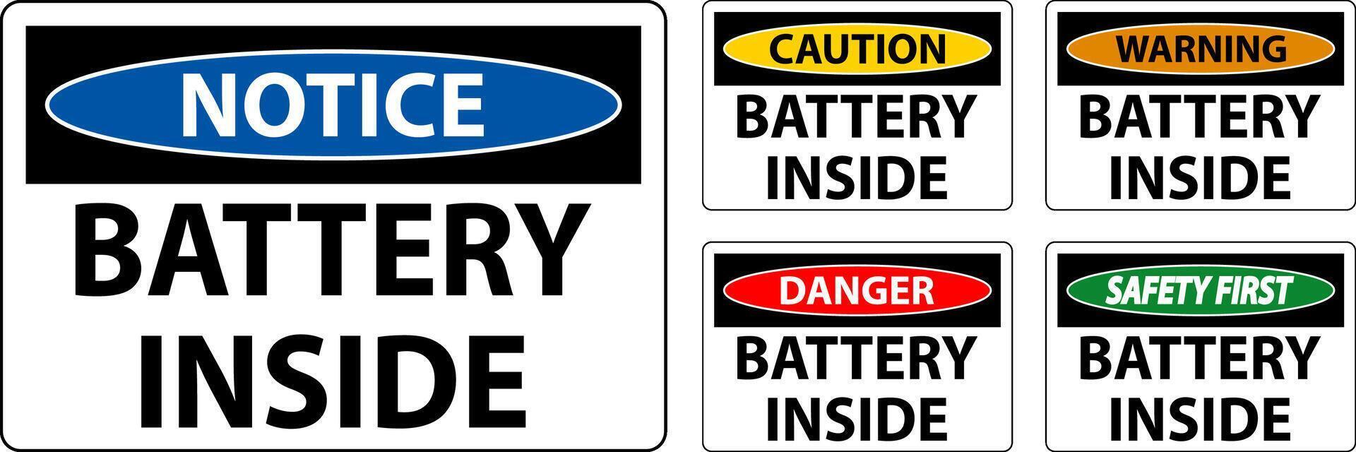 Caution Sign Battery Inside On White Background vector