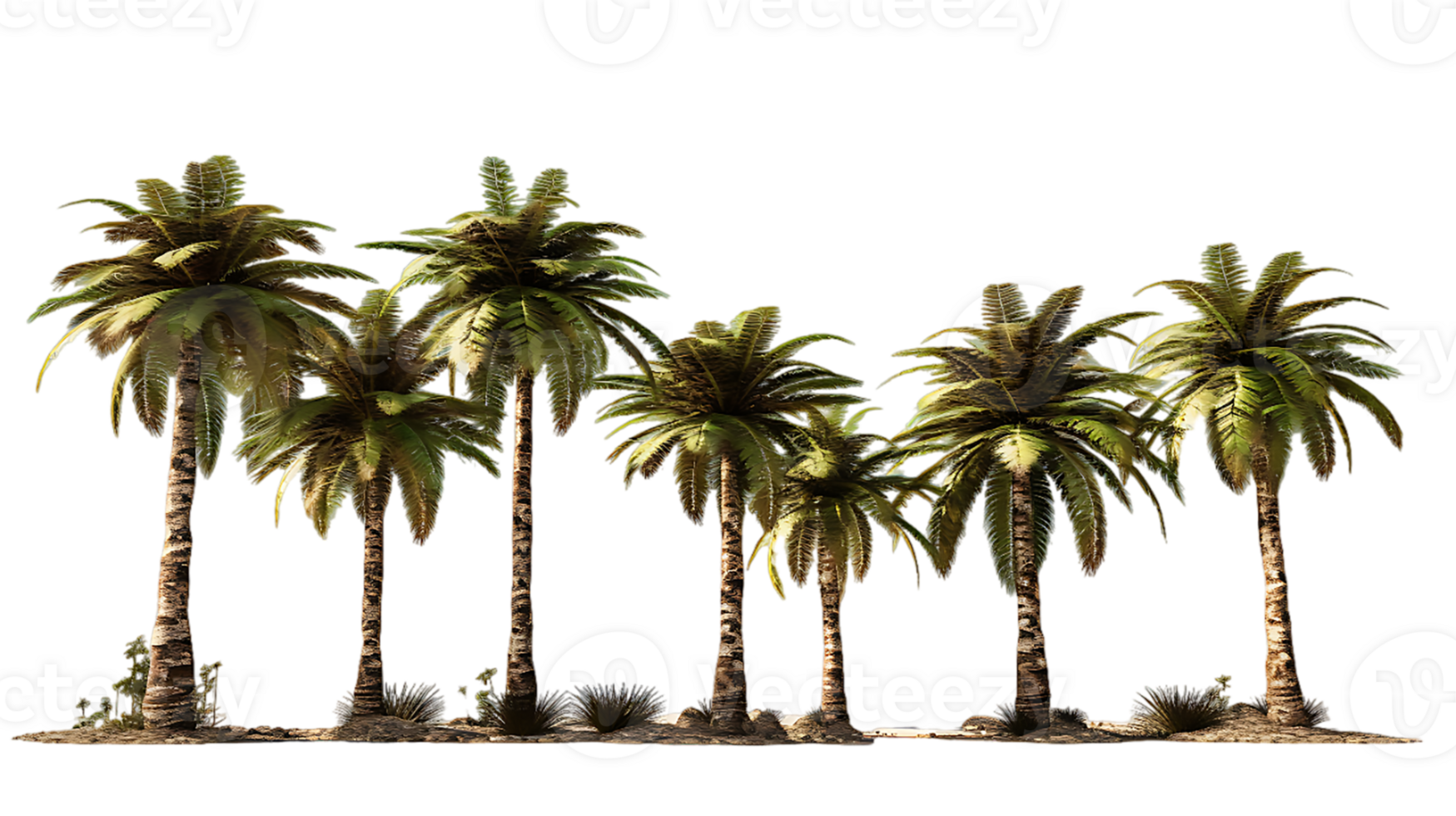 Palm tree set illustration collection transparent background ai generated png