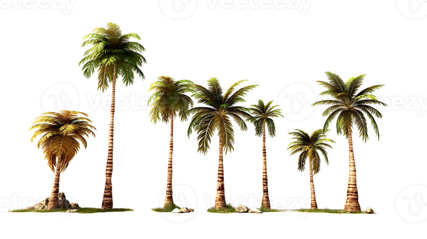 Palm tree set illustration collection transparent background ai generated png