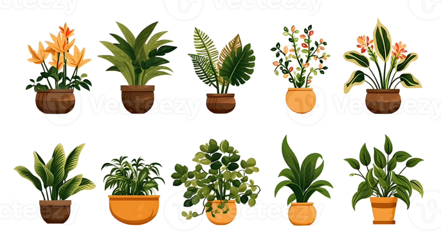 House plants set illustration collection transparent background ai generated png