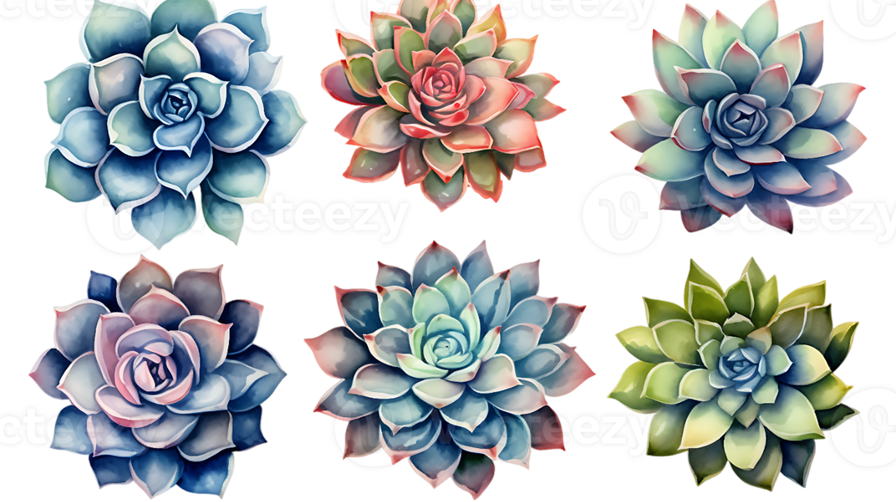 Watercolor succulent illustration collection transparent background png