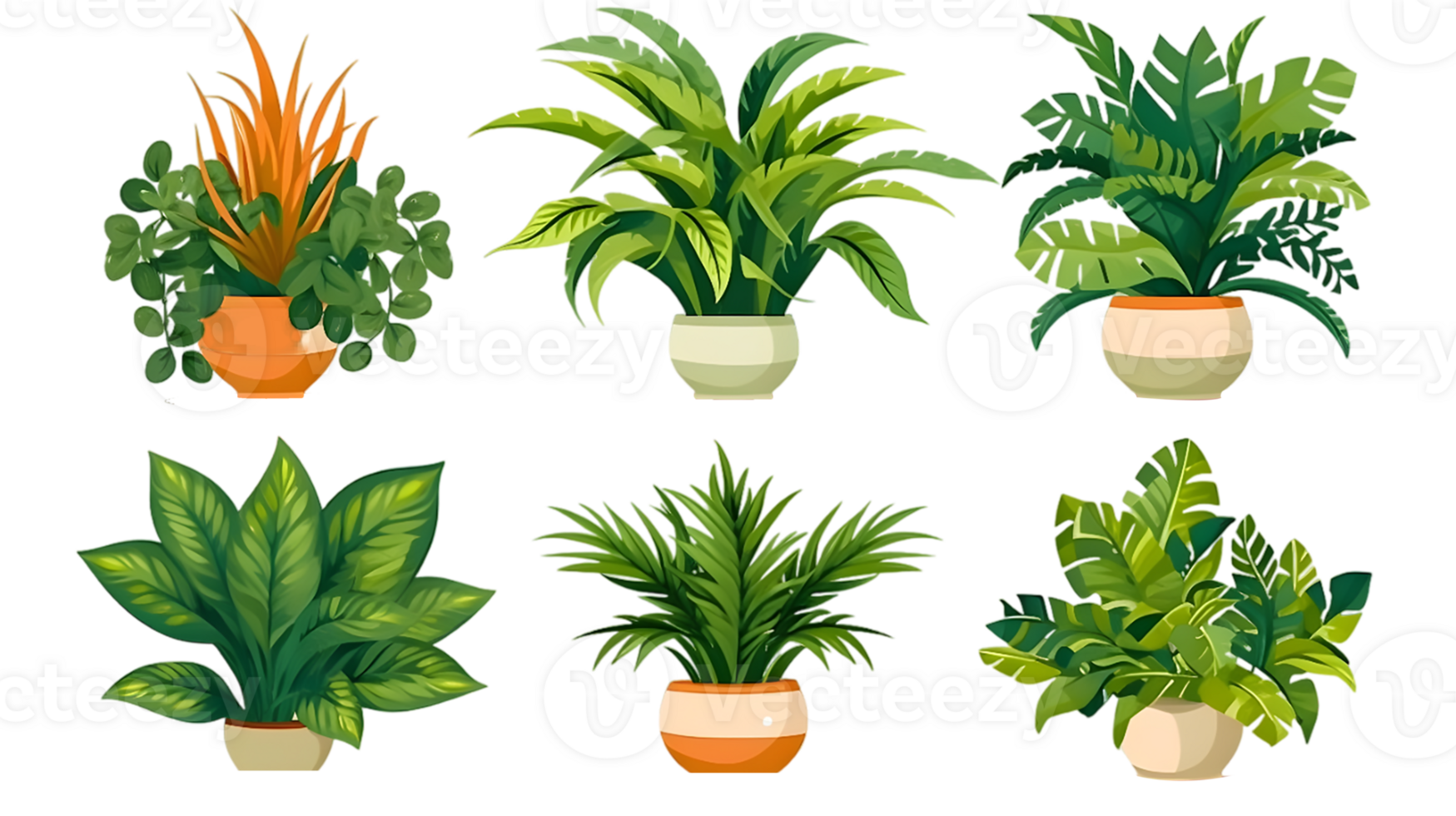 huis planten reeks illustratie verzameling transparant achtergrond ai gegenereerd png