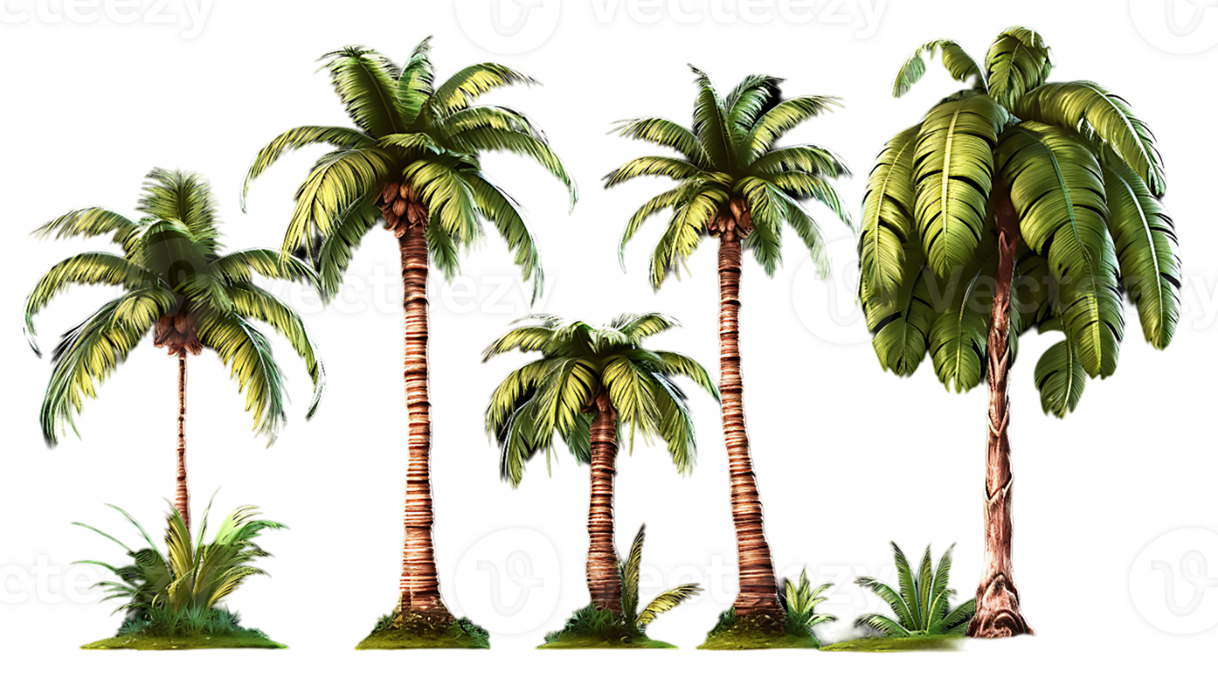 Palm tree set illustration collection transparent background ai generated png