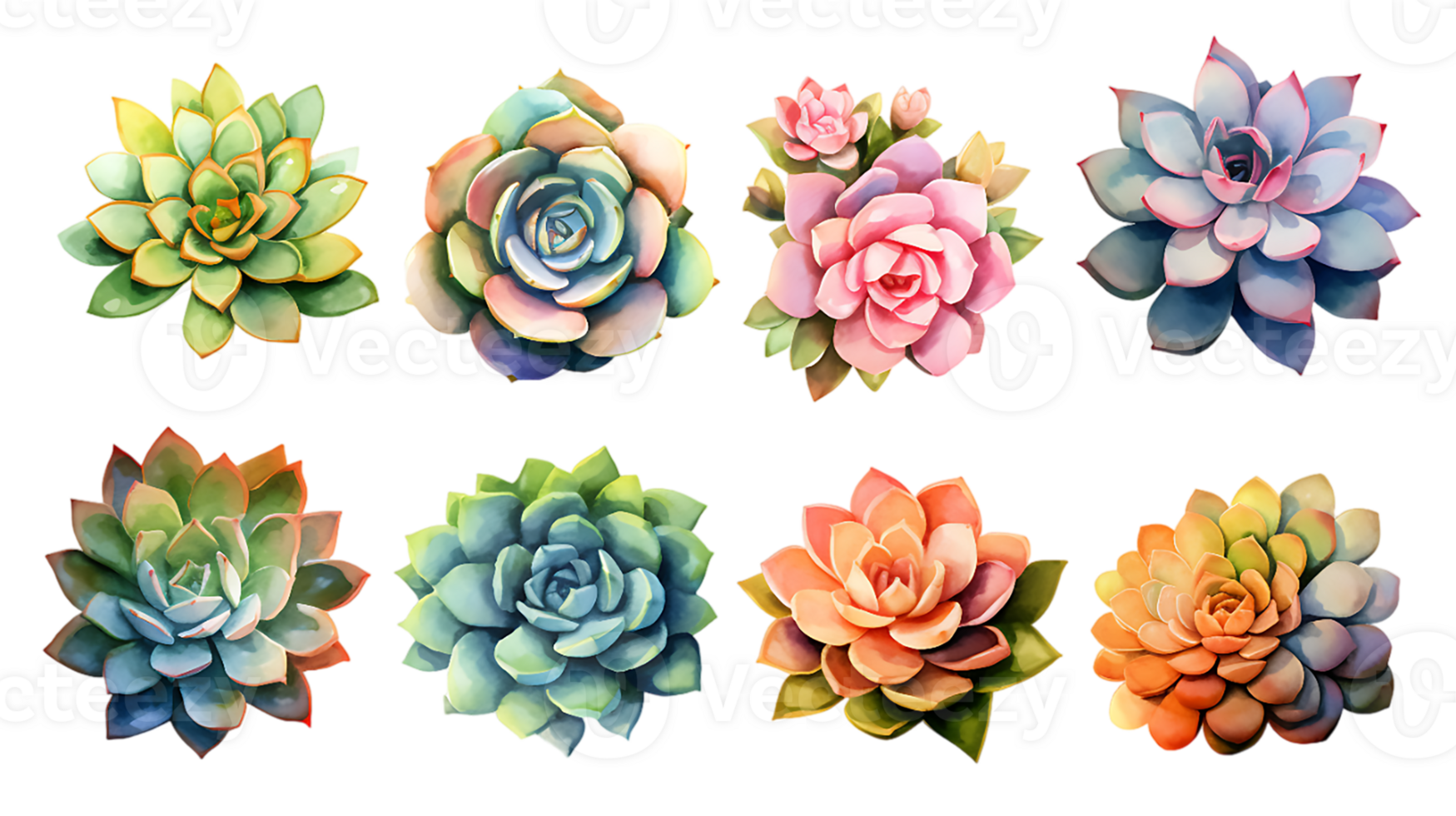 Watercolor succulent illustration collection transparent background png