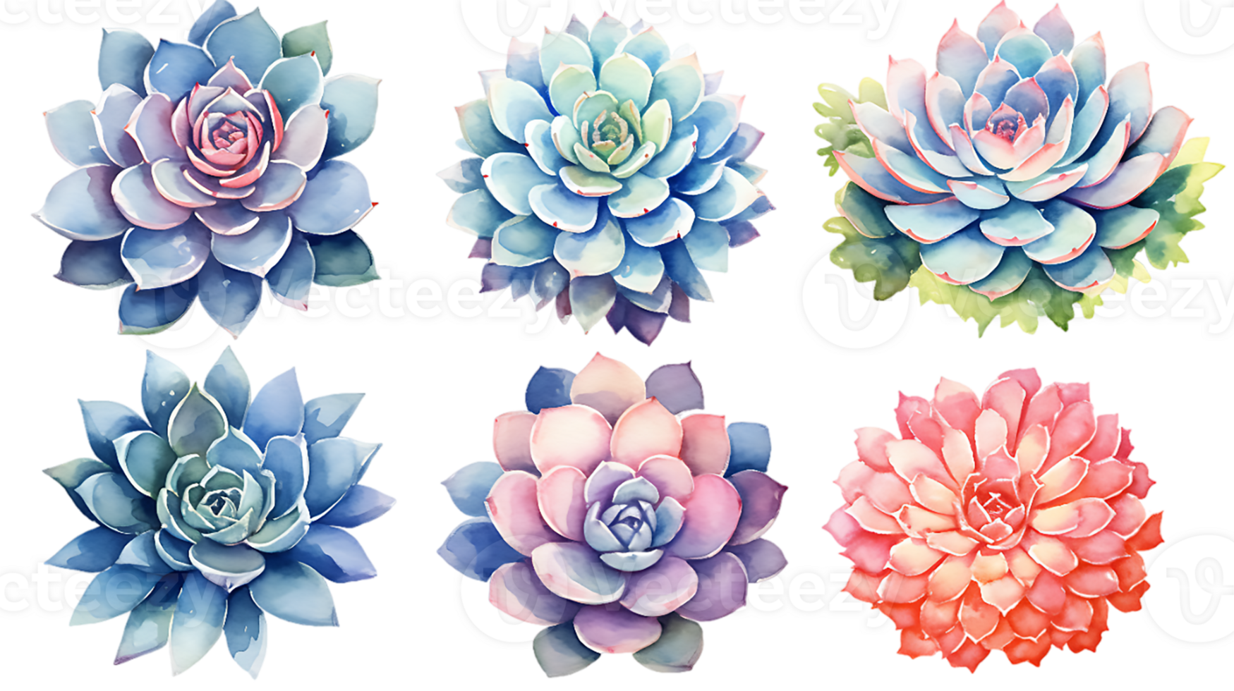 Watercolor succulent illustration collection transparent background png