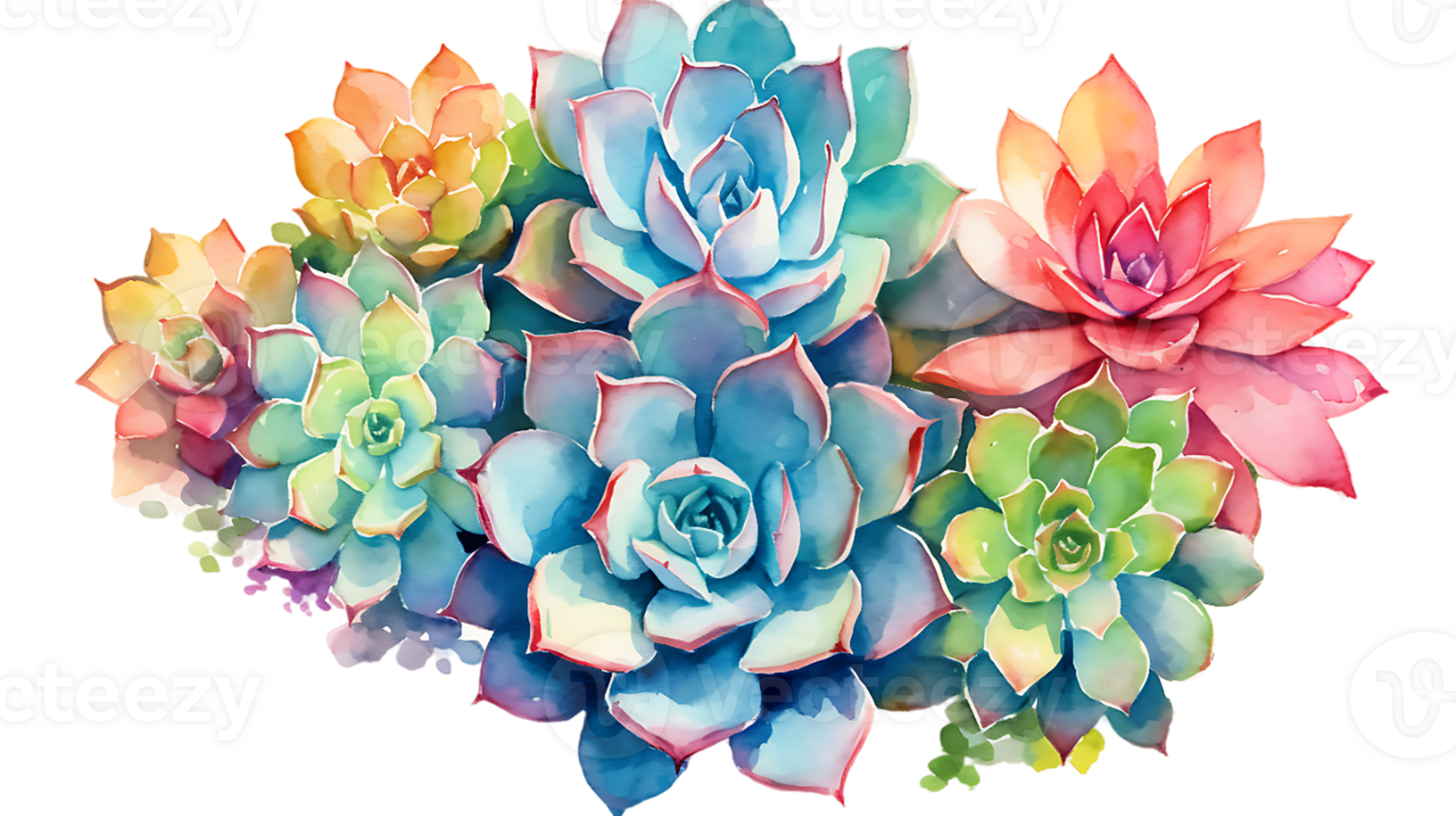 Watercolor succulent illustration collection transparent background png
