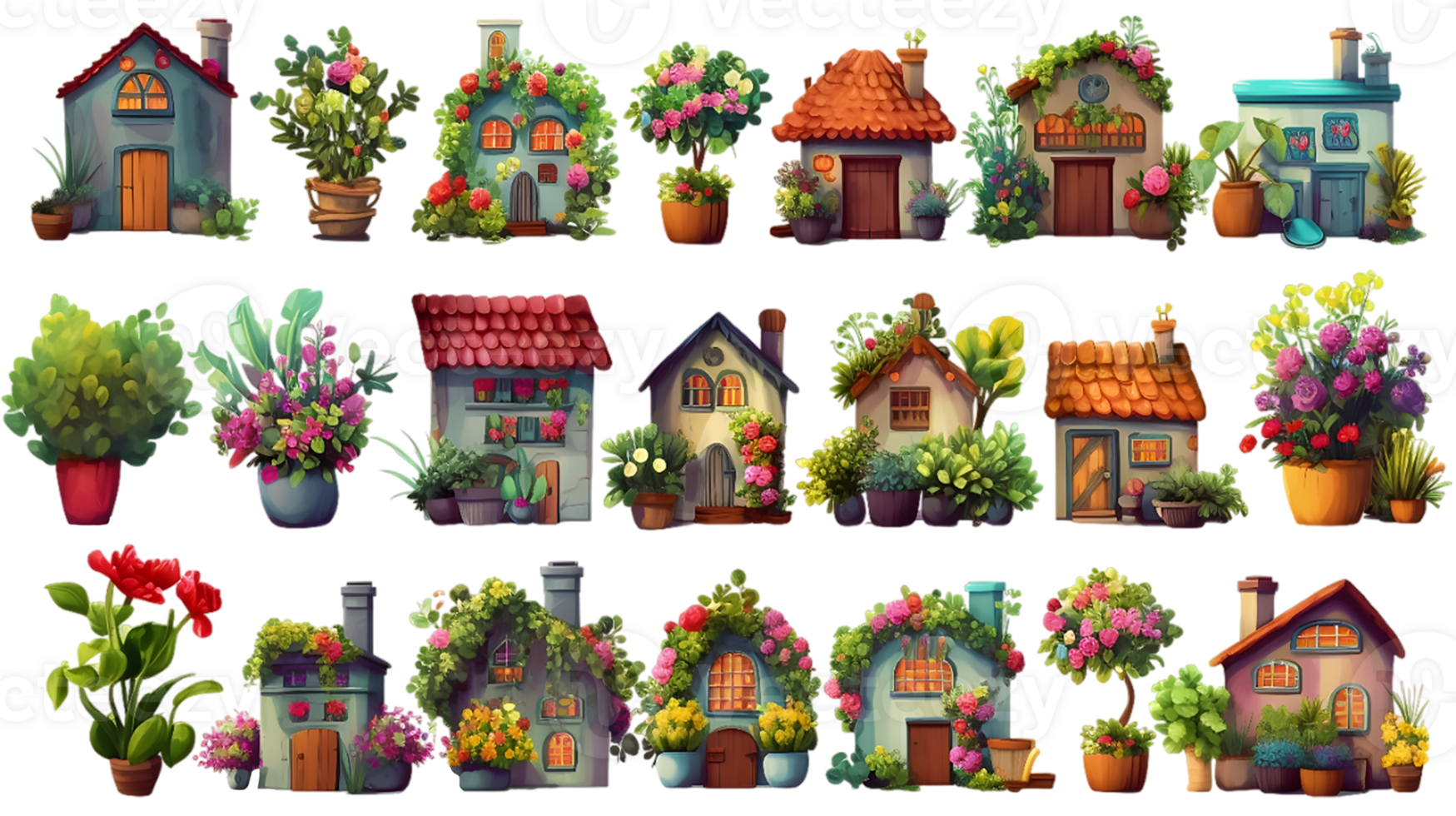 casa plantas conjunto ilustração coleção transparente fundo ai gerado png