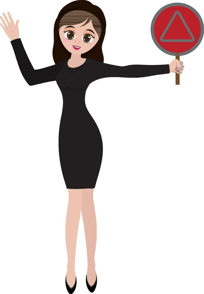 Character of business woman with sign board. vector