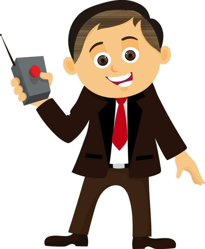 Character of a Businessman with remote control. vector