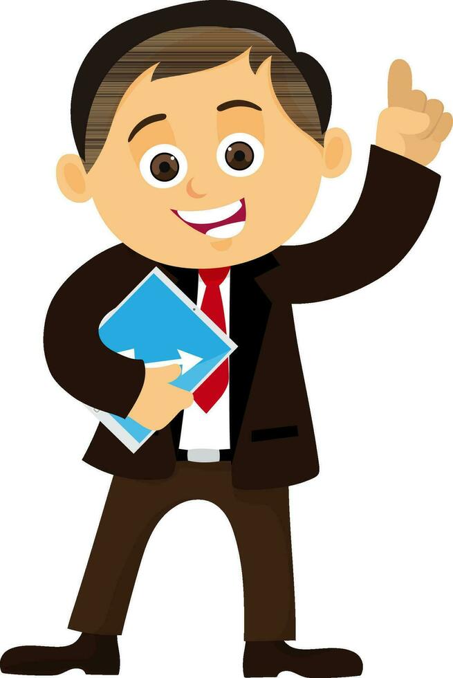 Cheerful Businessman character with tablet. vector