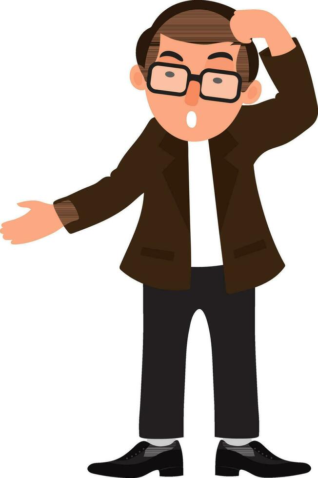 personaje de empresario con mano en su cabeza. vector