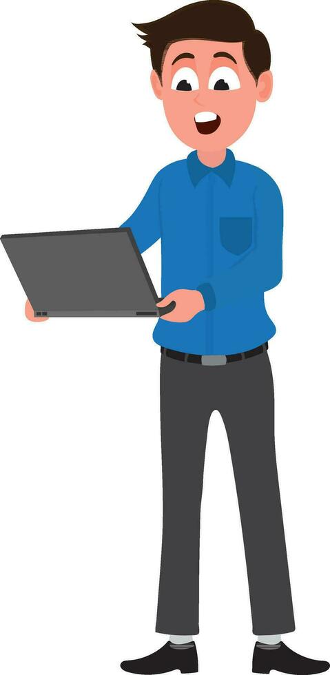 Young businessman working on laptop. vector