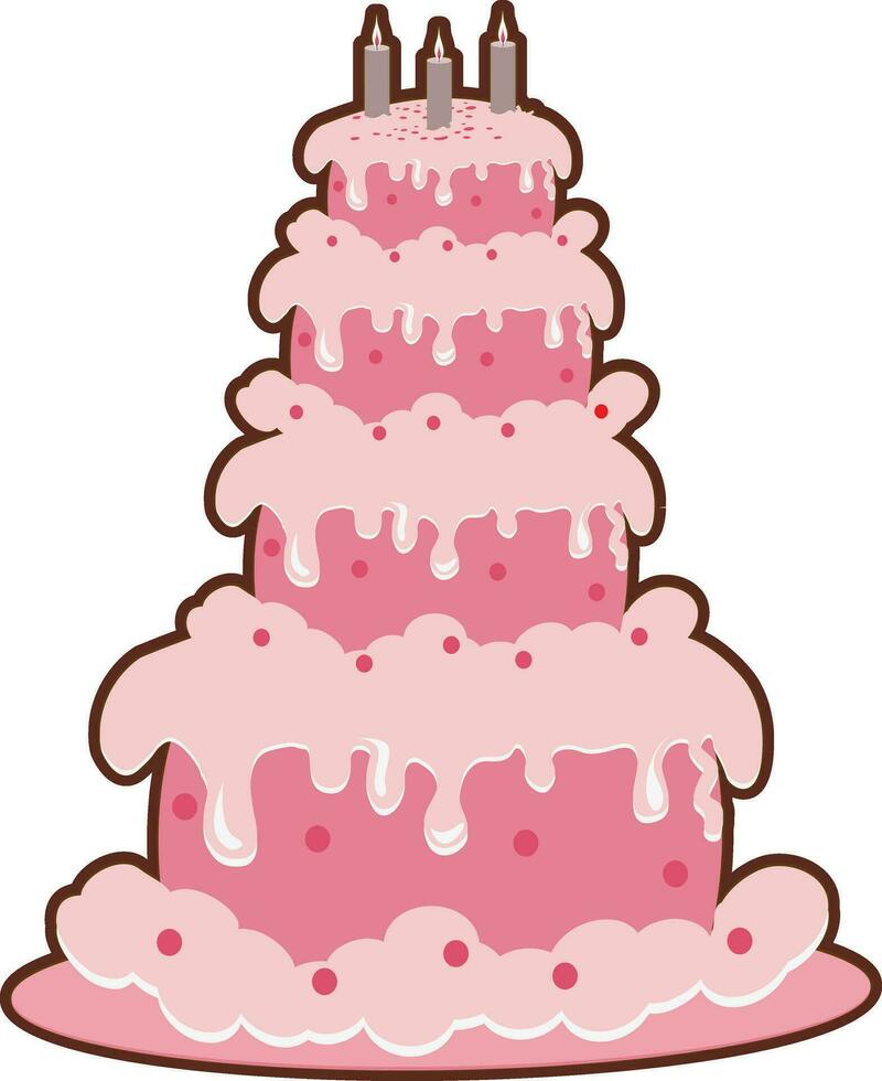Decorated pink birthday layer cake. vector