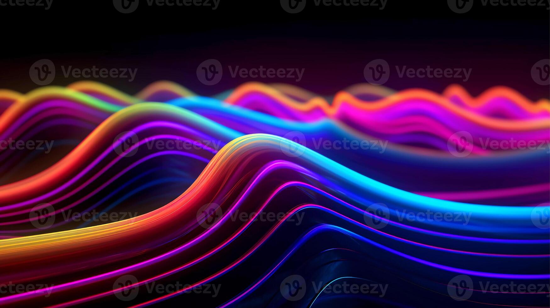 Colorful Neon Waves 3D Rendering, Glowing Neon Abstraction photo