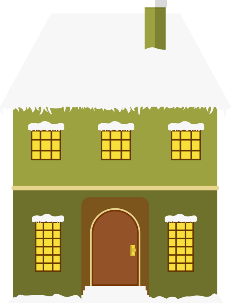 Kerstmis huis met sneeuw Aan de dak. schattig kerstversierd huizen. wintertijd rijtjeshuizen met dicht sneeuw. png