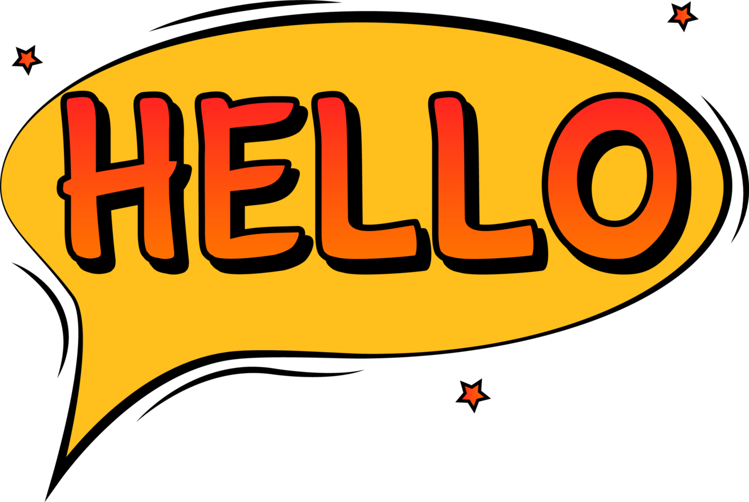 Hello, comic burst with red and orange colors. Text bubbles for cartoon speeches. Speech comic blast with a floating bubble. png