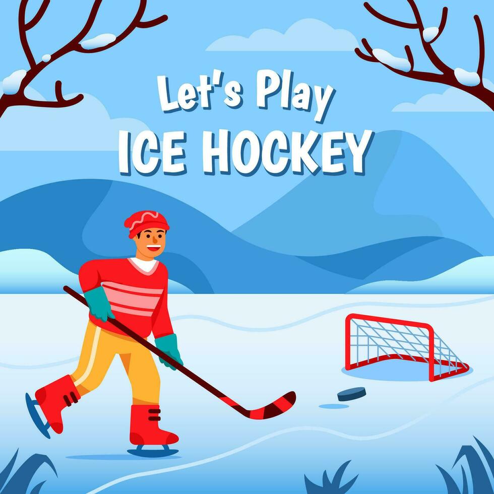 jugando al aire libre hielo hockey en invierno vector