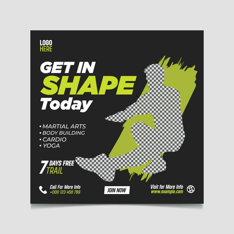 Vector get in shape today gym social media post design