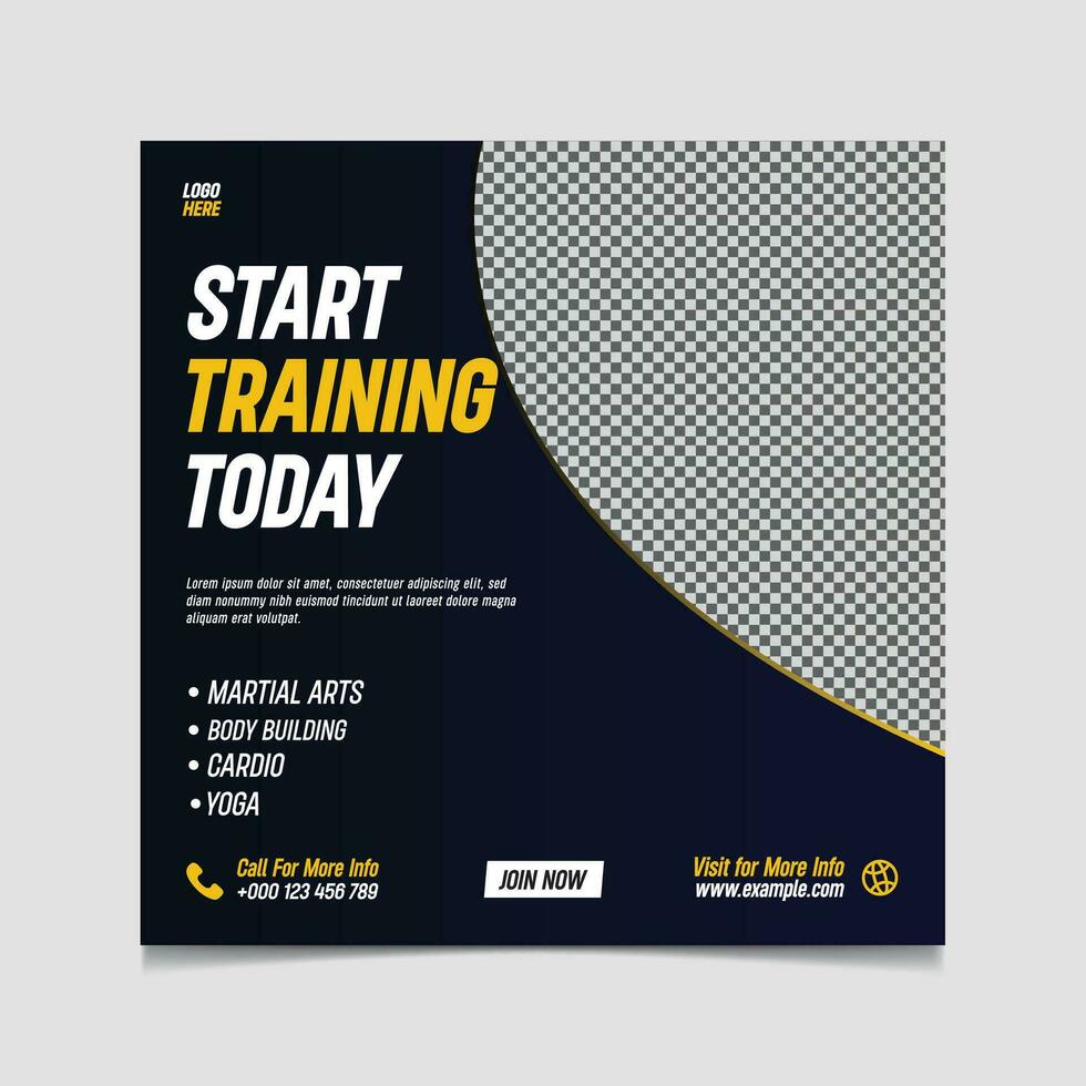 Vector gym fitness start training today social media post