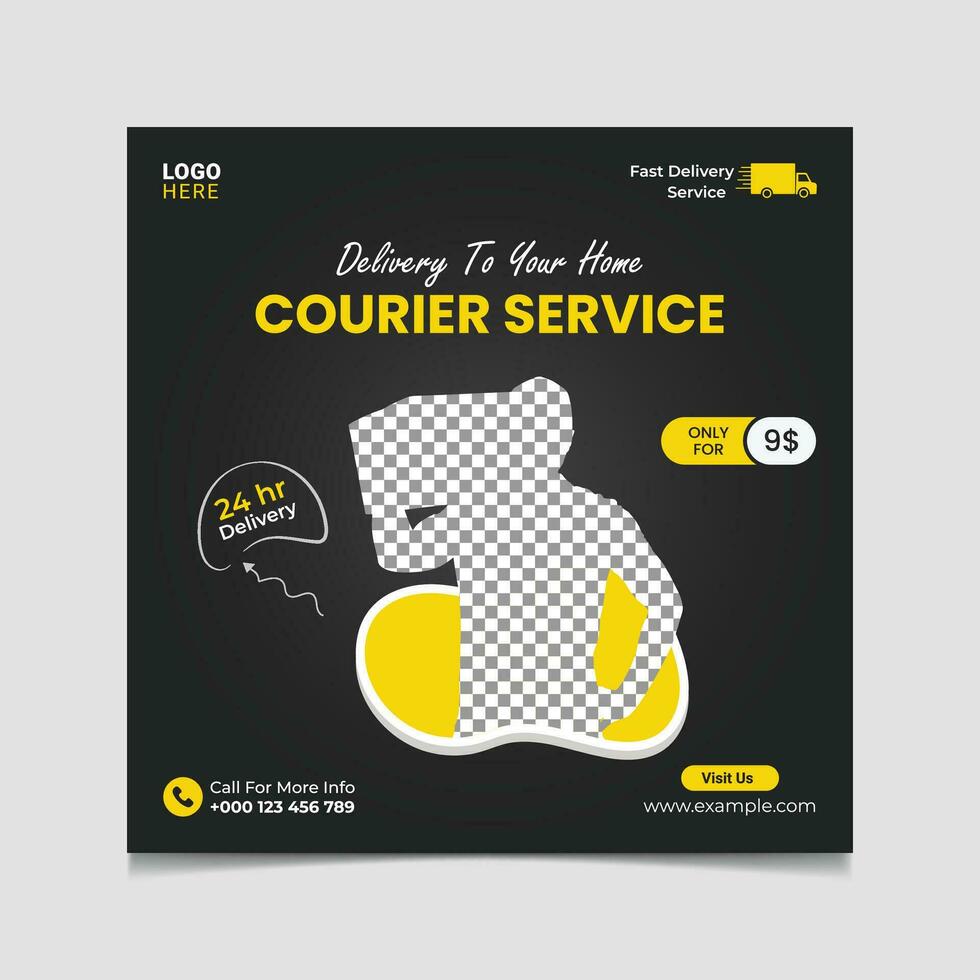Home delivery courier service social media post vector template.