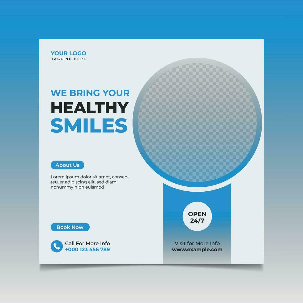 Dental clinic social media post template blue and white color vector