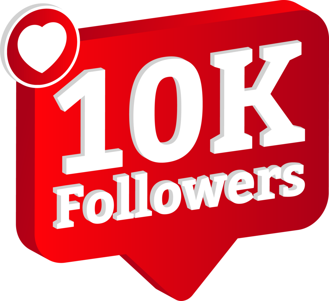 10K follower celebration floater. Thanksgiving for 10K followers. Metallic red color 10K follower badge celebration. png
