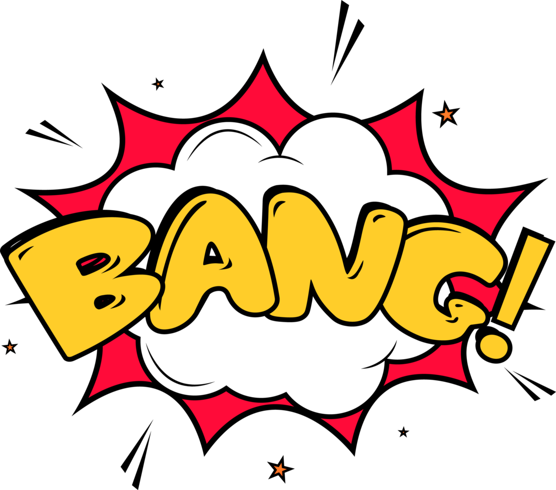 Bang, comic explosion with yellow and red colors. Explosion text comic bubble with clouds. Text bubbles for cartoon speeches. png