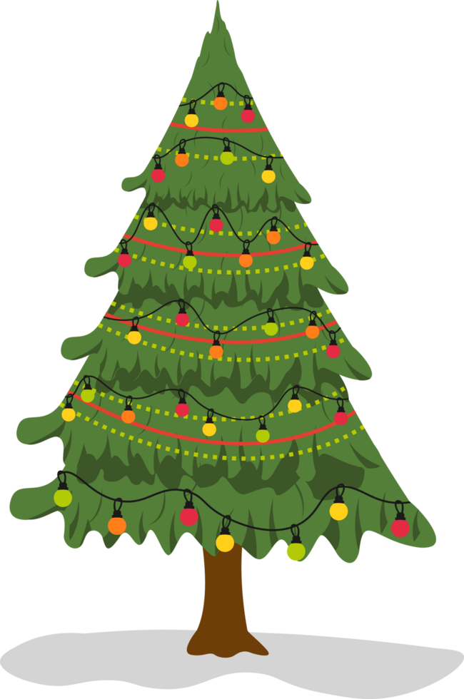 Christmas simple tree design. Merry Christmas and a happy new year tree design. Christmas tree decorated with light bulbs. png