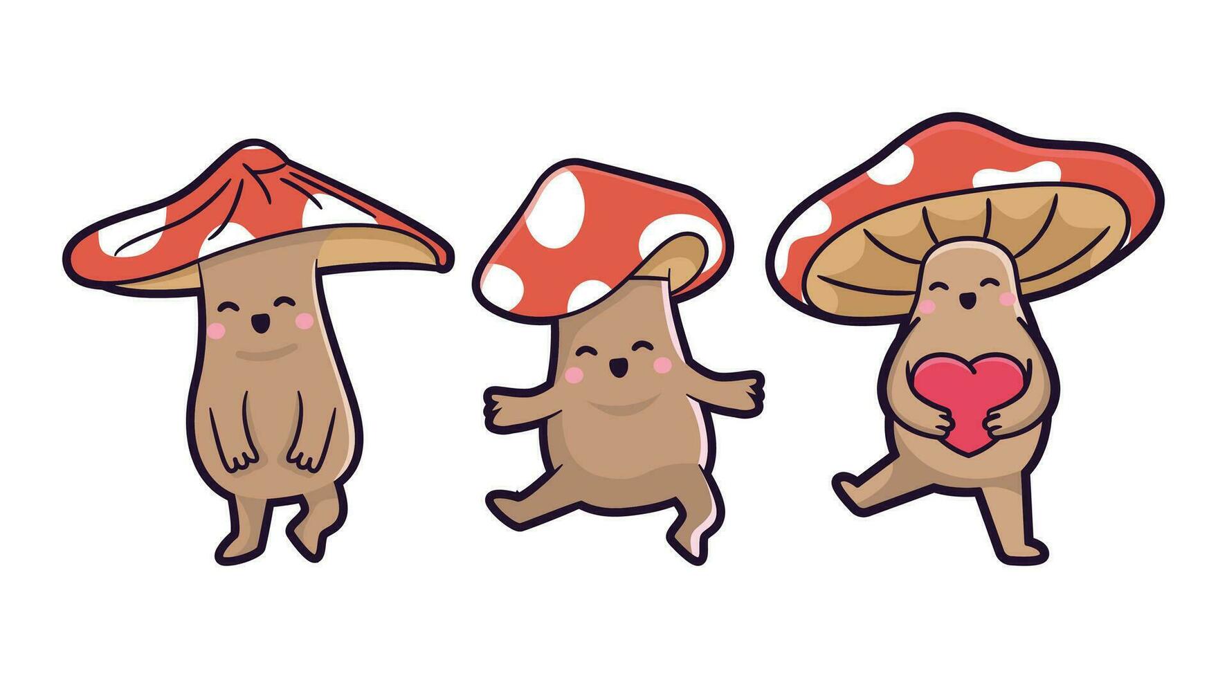 Set of cute chibi mushroom mascot design. Mushroom vector illustration.