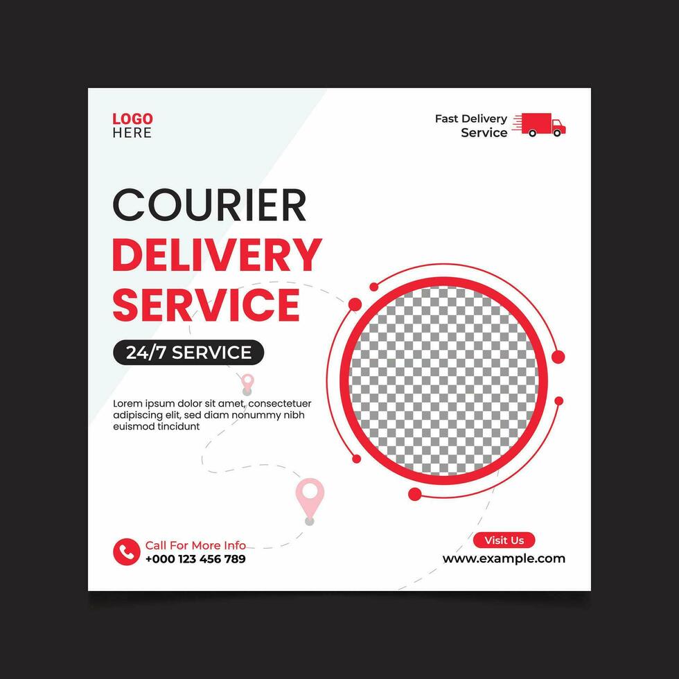 Courier delivery service with 24 7 days and Fast delivery social media post template. vector