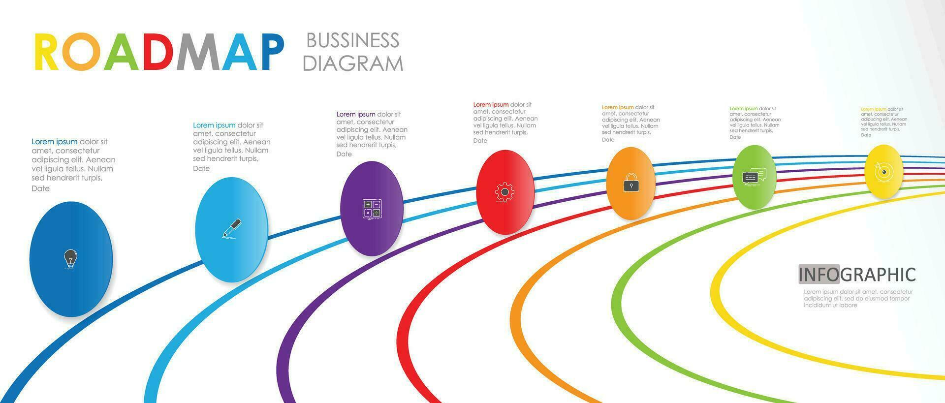 roadmap business project timeline diagram Infographic roadmap template for business. 7 week 7 line modern Timeline diagram calendar with presentation vector infographics.