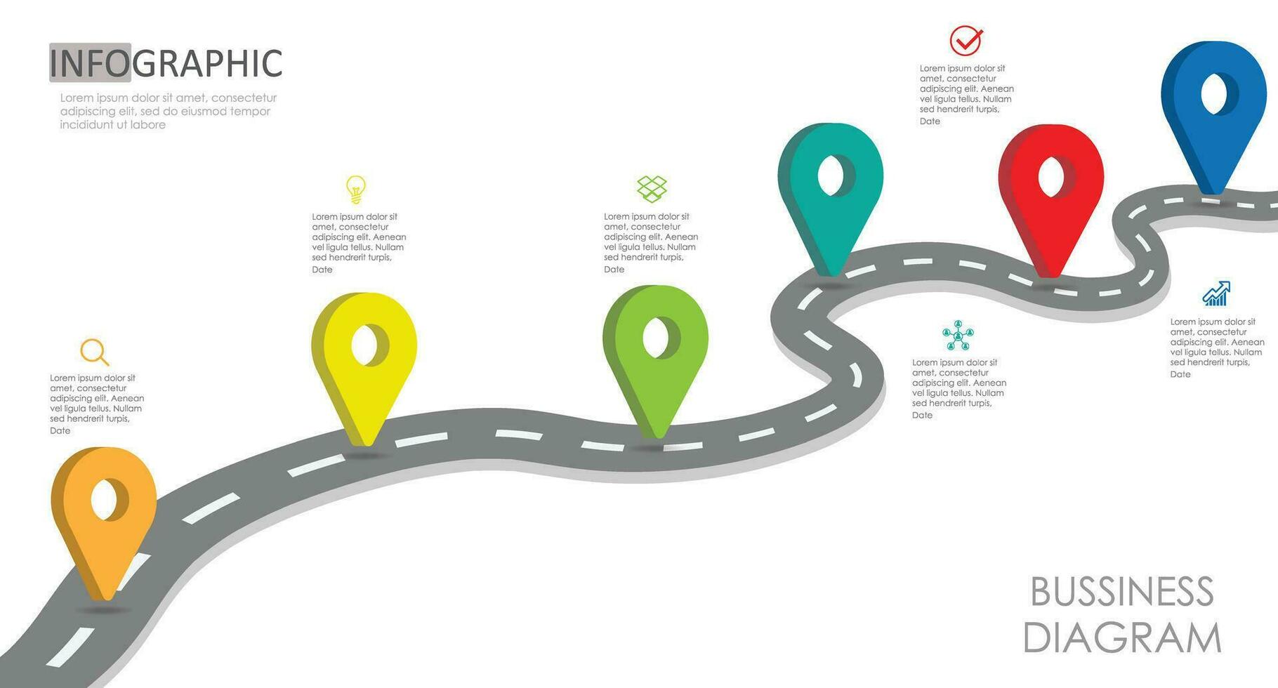 roadmap business project timeline diagram Infographic roadmap template for business. 6 step 6 day modern Timeline diagram calendar with presentation vector infographics.