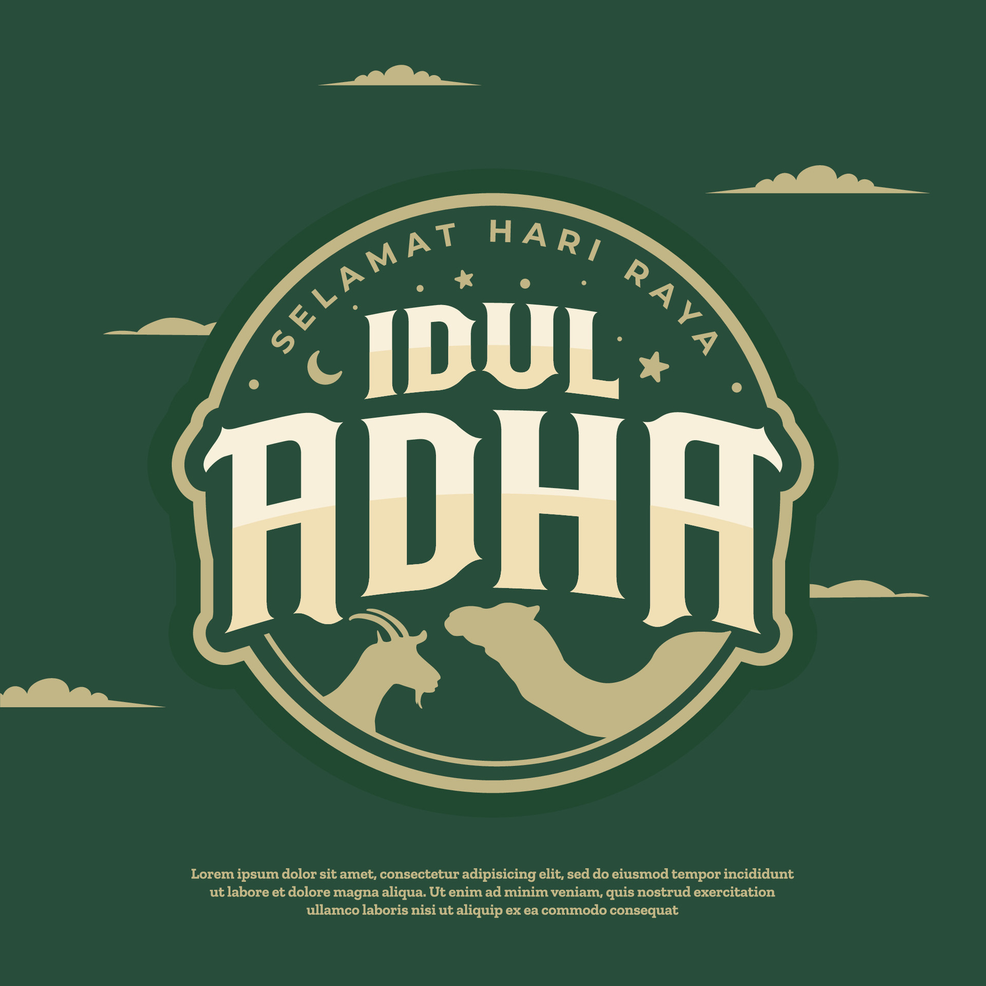 Eid Al Adha logo with goat and camel. selamat hari raya Idul Adha