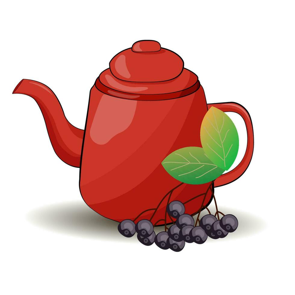 Red teapot in cartoon style with currant berries vector