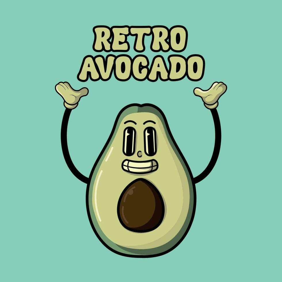 Smiling avocado illustration in retro cartoon style vector