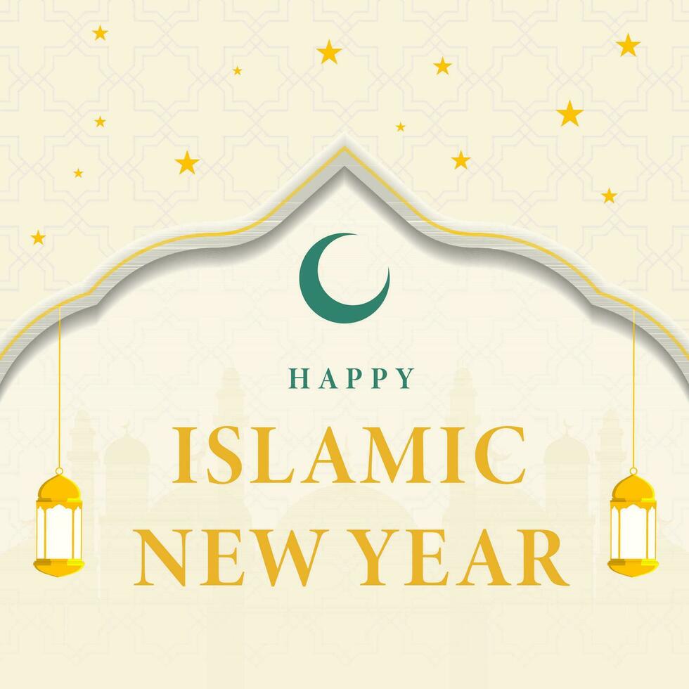 flat vector islamic new year illustration with lantern