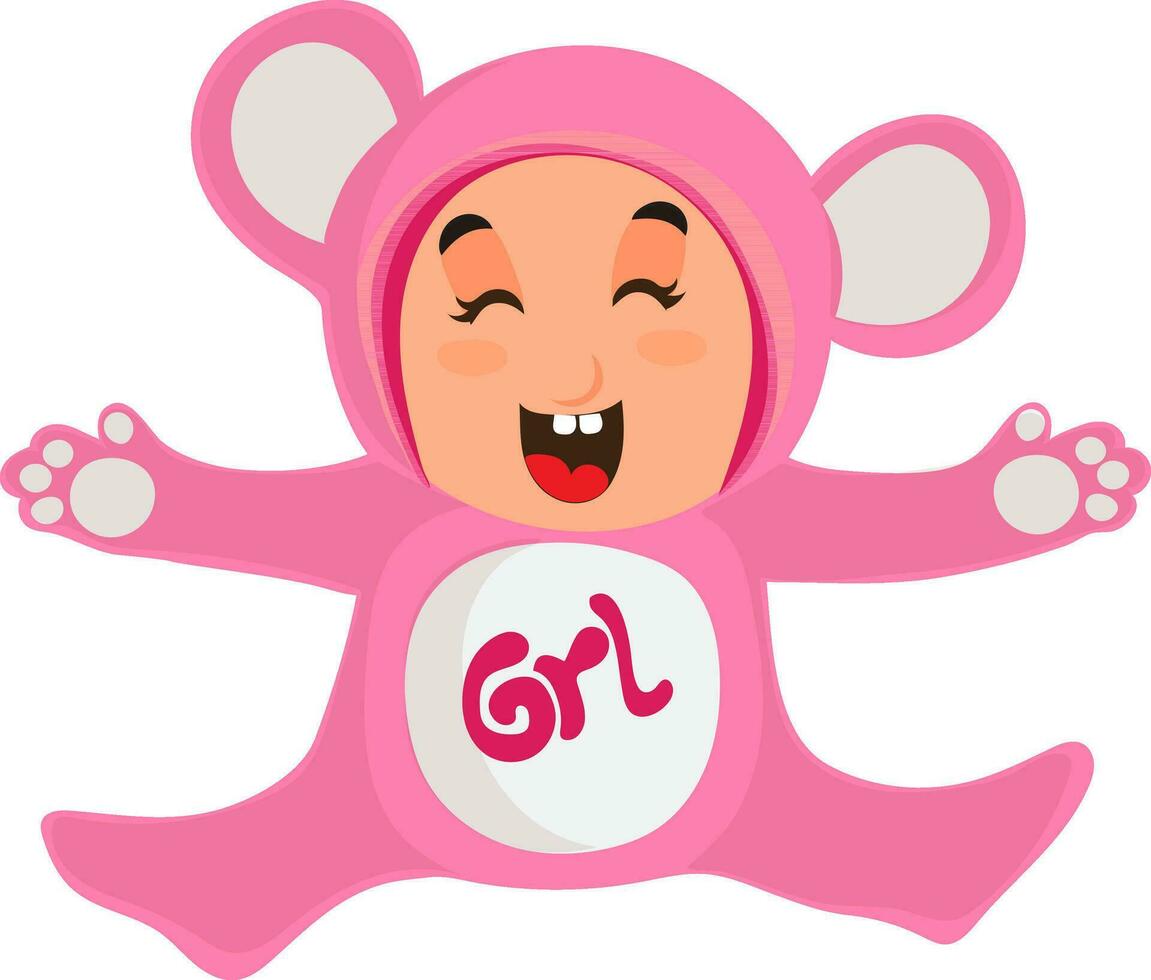 Baby girl in pink animal outfits. vector