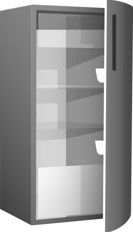3d illustration of open grey refrigerator on white background. vector