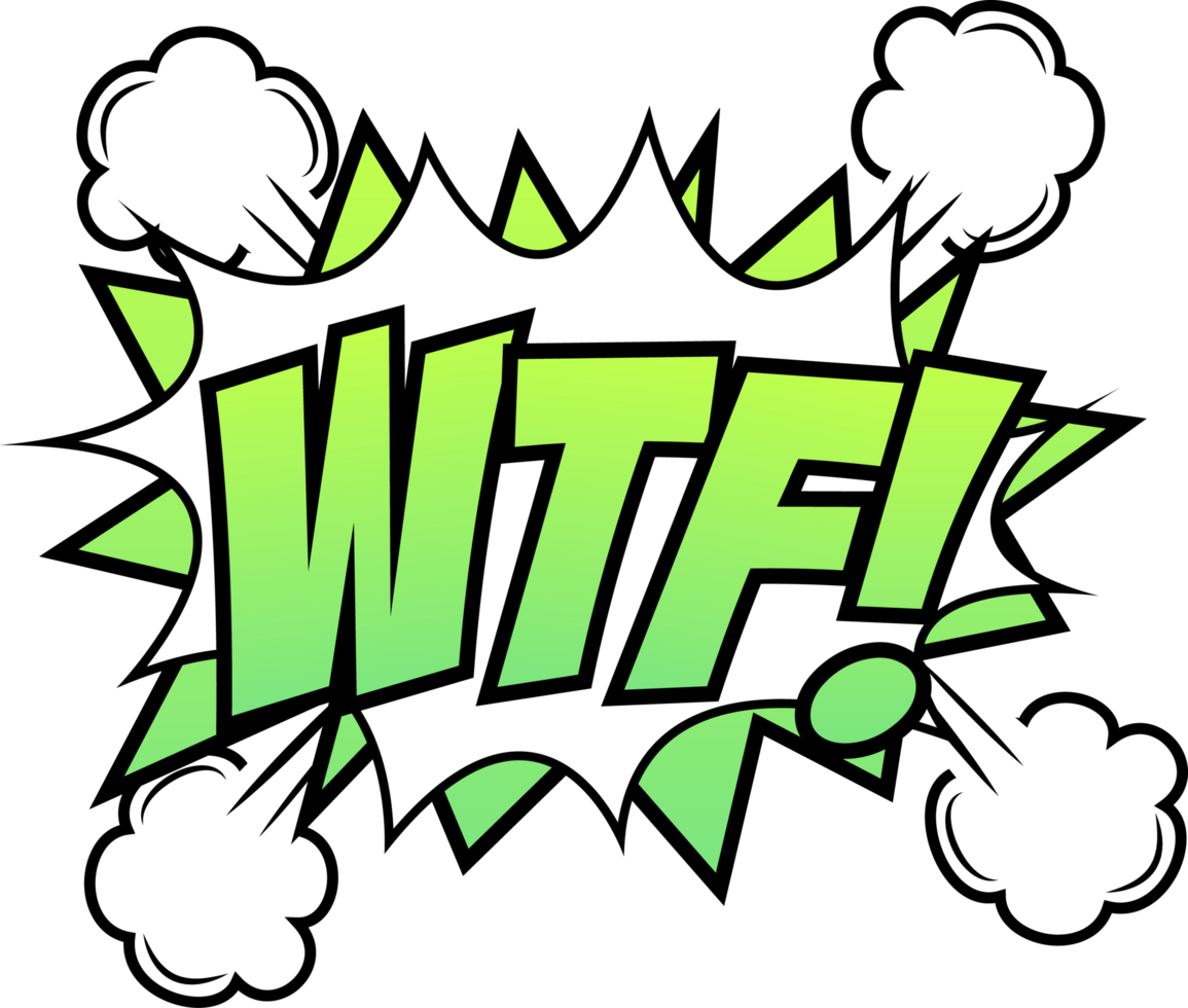 WTF, comic burst with white and green colors. Text bubbles for cartoon speeches. Angry speech comic blast with clouds and smash effects. png