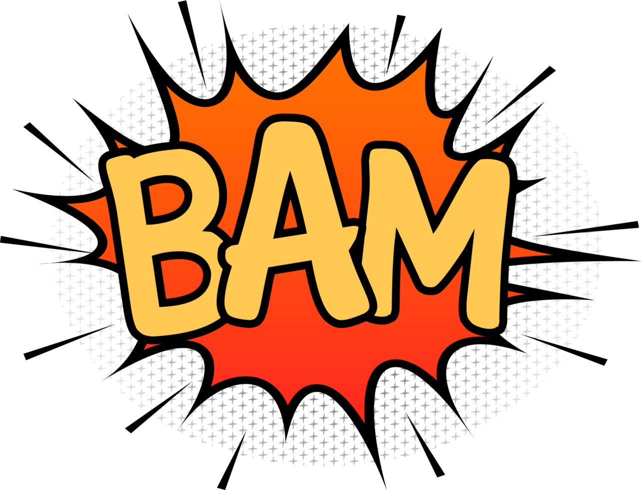 BAM, comic blast with orange and red colors. Comic burst with colorful