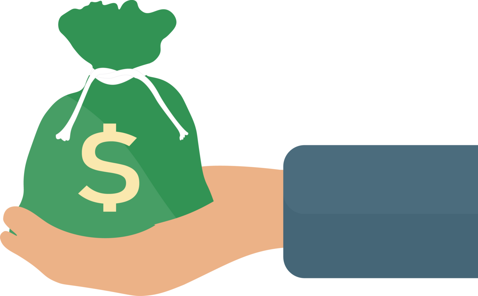 Business money transfer. Money on hand concept design. Bag of money on hand illustration. Buying anything flat design. png