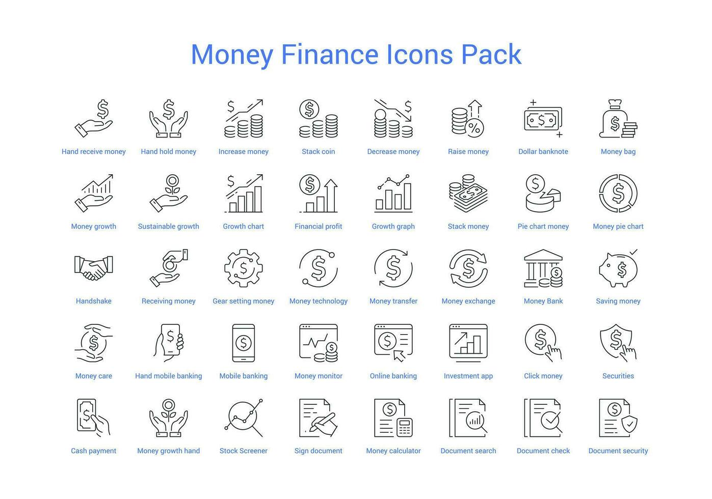 Dark Grey Money Finance Icons Pack vector