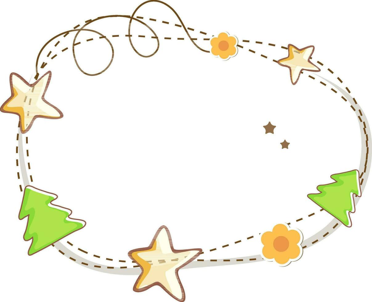 marco decorado con flores, arboles y estrellas. vector