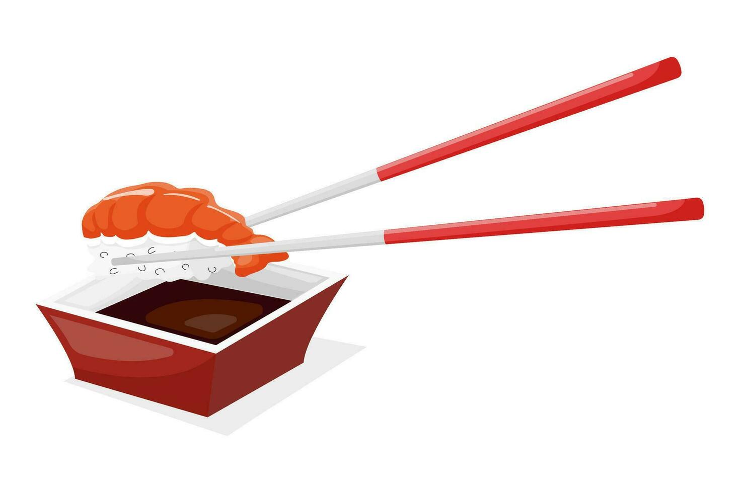 Vector flat cartoon illustration of sushi and sauce bowl.