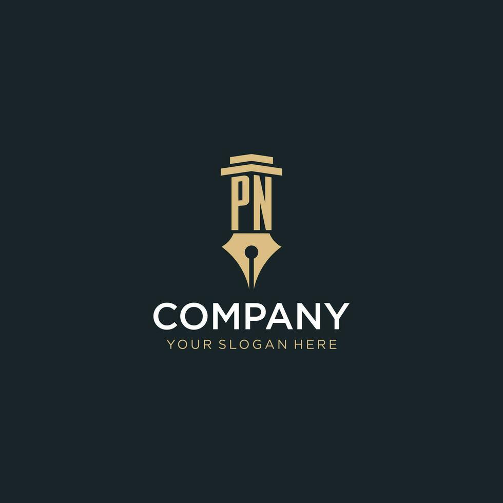 PN monogram initial logo with fountain pen and pillar style vector