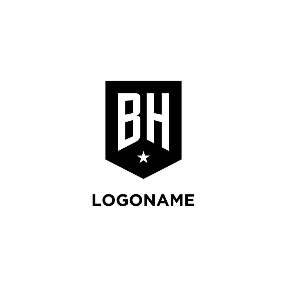 BH monogram initial logo with geometric shield and star icon design style vector