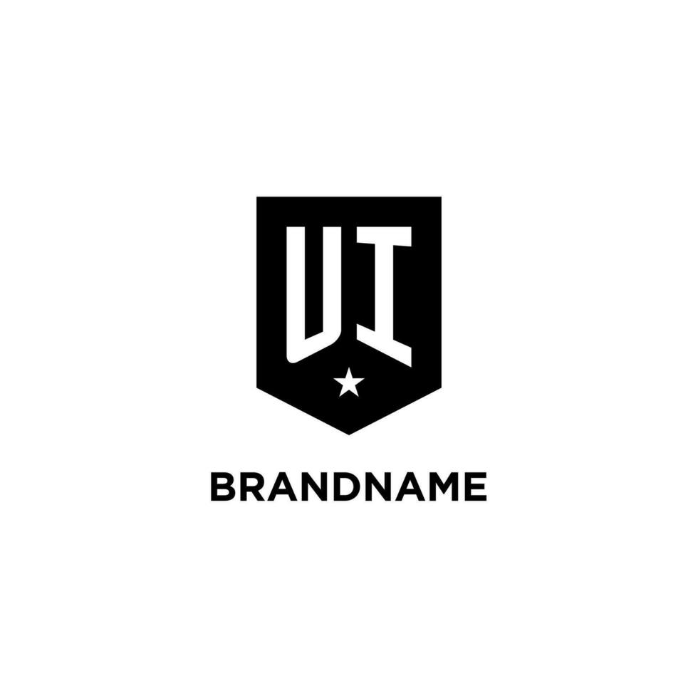 UI monogram initial logo with geometric shield and star icon design style vector